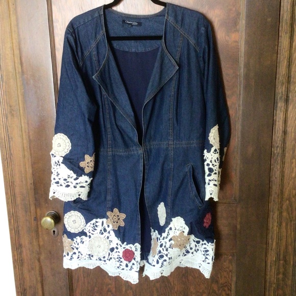 Chadwick’s of Boston Collectibles Lace Detail Denim Jacket sz large - Picture 1 of 6